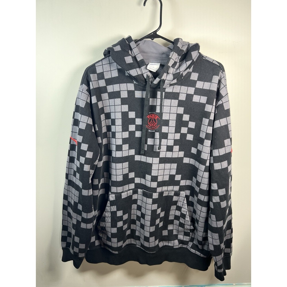 #M188 Nike PSG Paris St Germain Hoodie Men's X-Large Gray/Black Club Hoodie